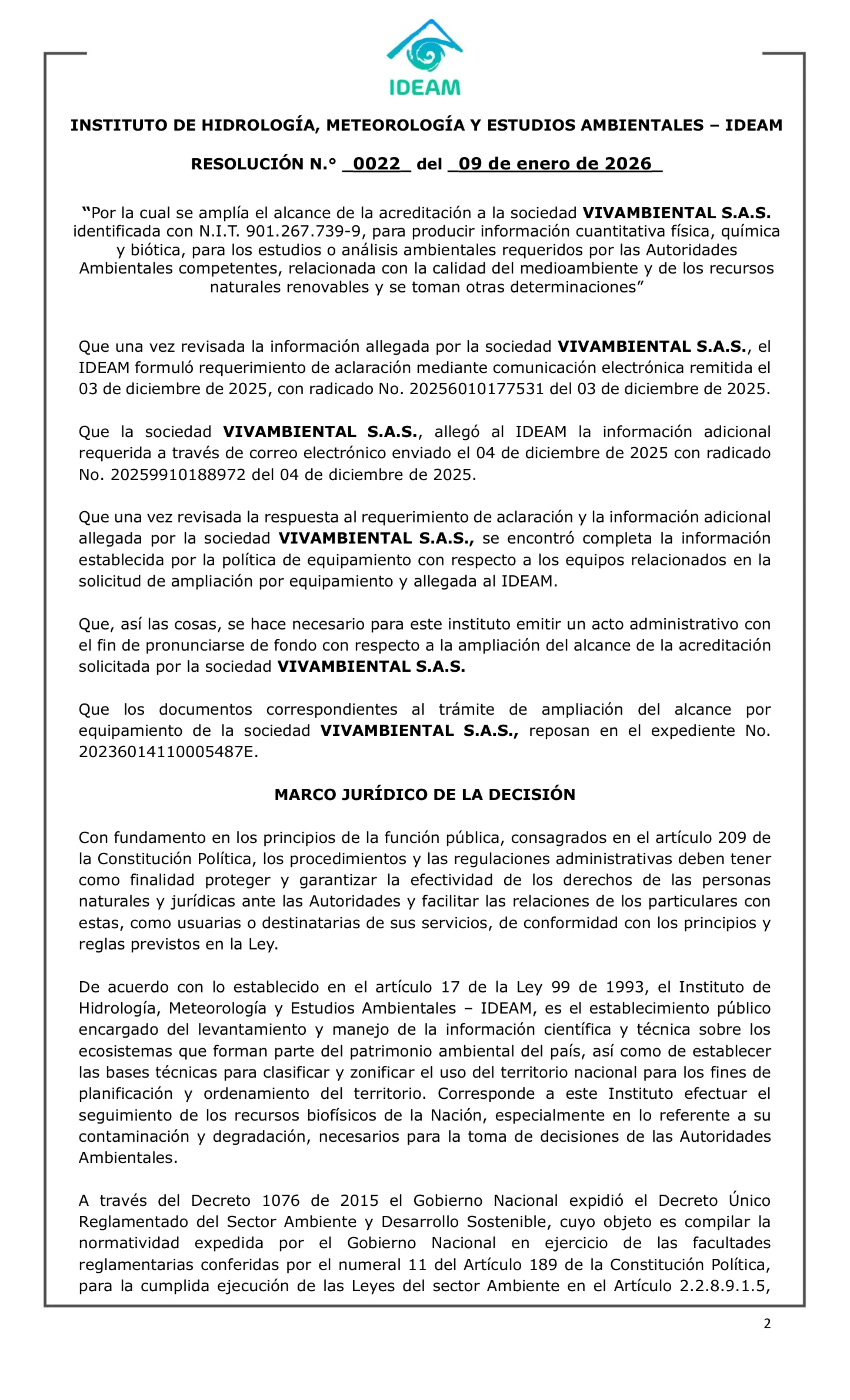 Resolución 0022 de 2026 del IDEAM, página 2 de 11