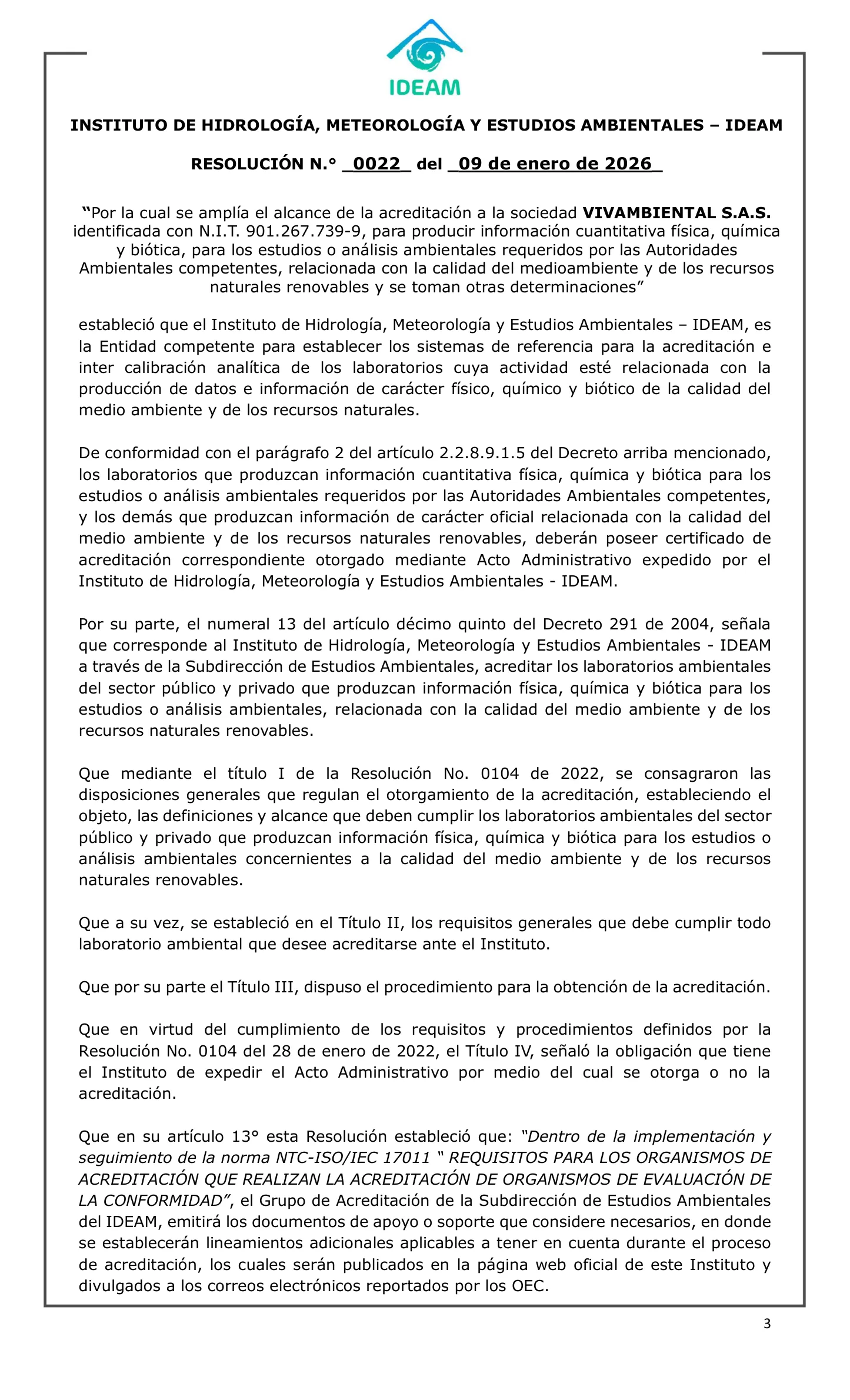 Resolución 0022 de 2026 del IDEAM, página 3 de 11