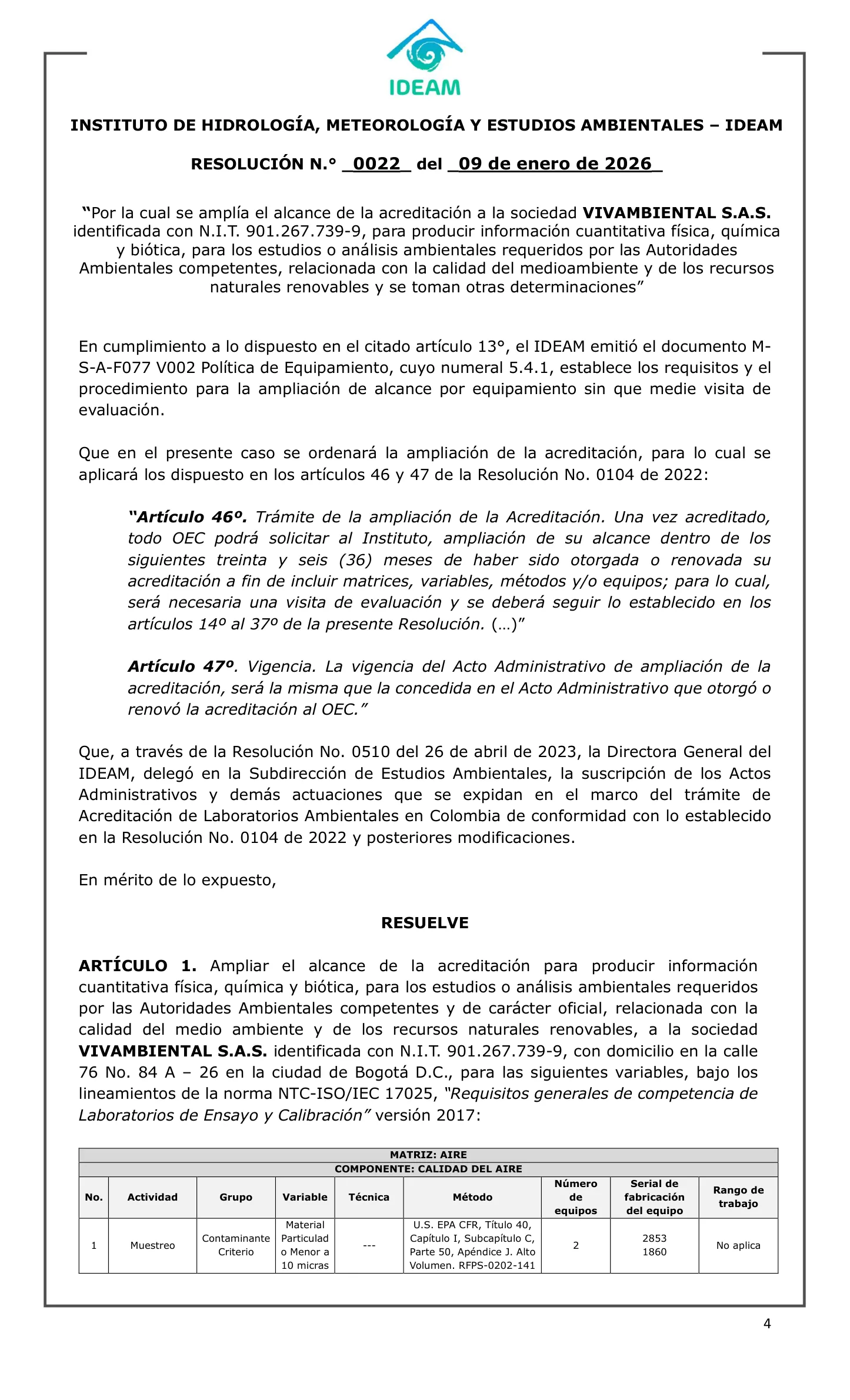 Resolución 0022 de 2026 del IDEAM, página 4 de 11