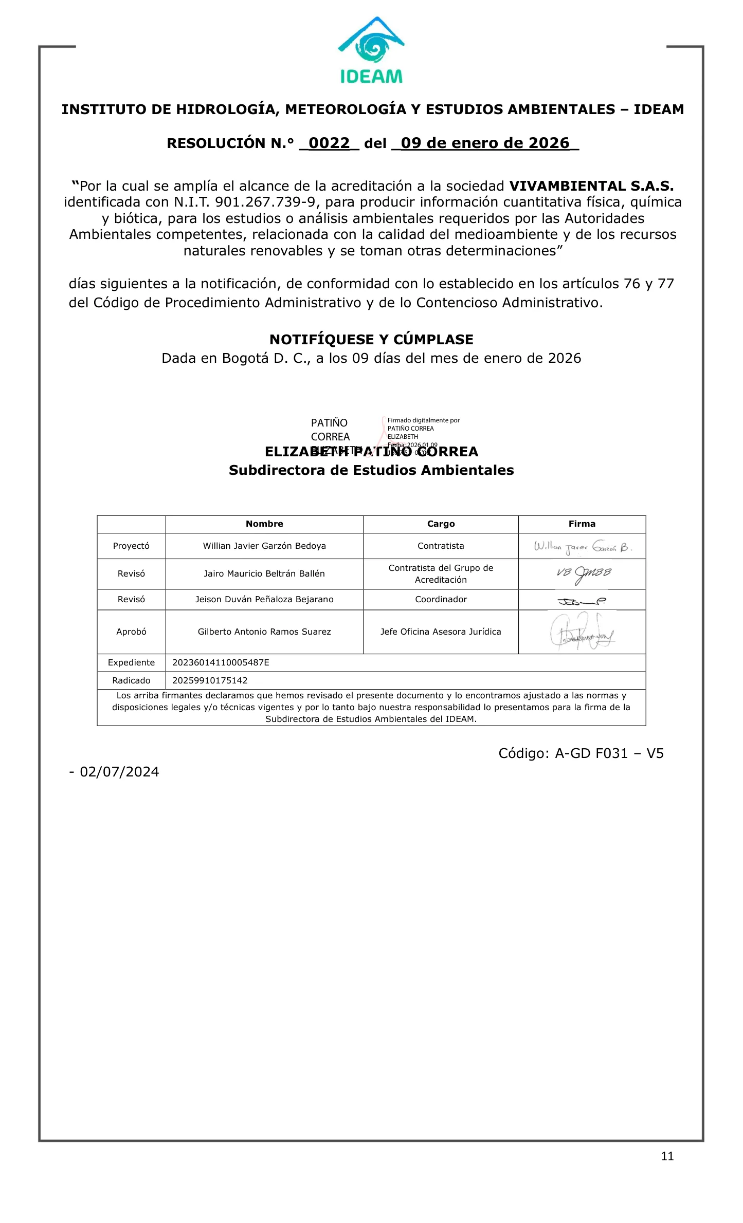 Resolución 0022 de 2026 del IDEAM, página 11 de 11